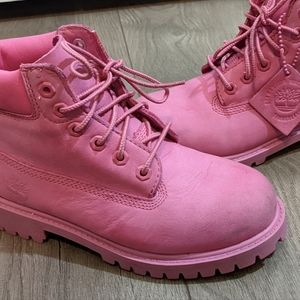 Pink kid's Timberland boots